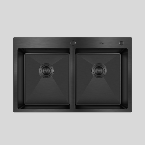 Мойка для кухни Hoffger 7850D Black (Чёрная), две чаши. 